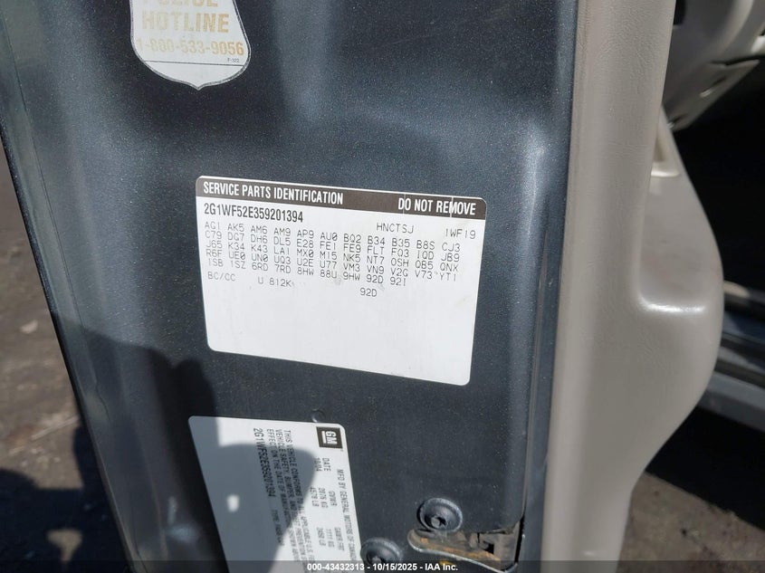 2005 Chevrolet Impala VIN: 2G1WF52E359201394 Lot: 43432313