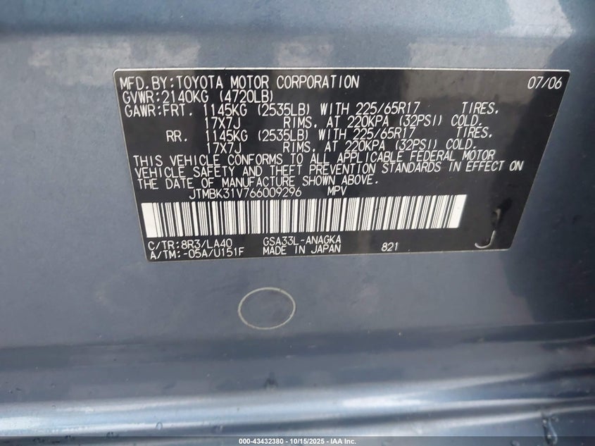 JTMBK31V766009296 2006 TOYOTA RAV 4 photo no. 9