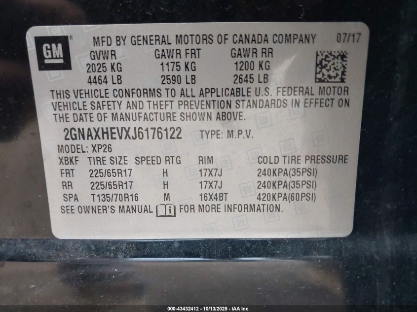 2018 Chevrolet Equinox Ls VIN: 2GNAXHEVXJ6176122 Lot: 43432412