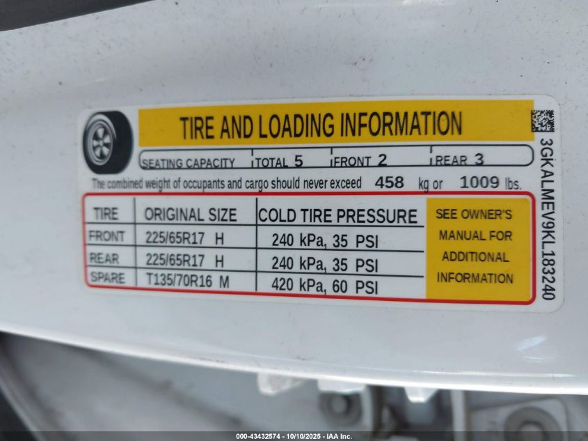 2019 GMC Terrain Sle VIN: 3GKALMEV9KL183240 Lot: 43432574