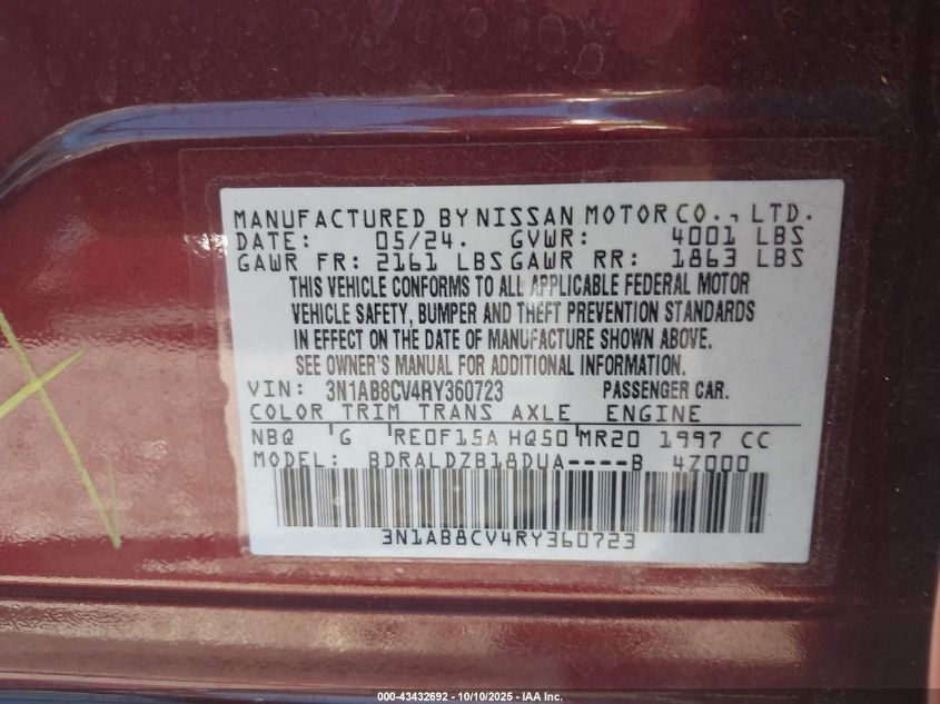 2024 Nissan Sentra Sv Xtronic Cvt VIN: 3N1AB8CV4RY360723 Lot: 43432692