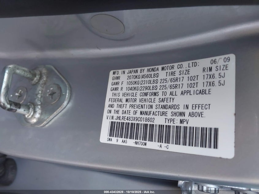 JHLRE483X9C018602 2009 HONDA CR-V photo no. 9