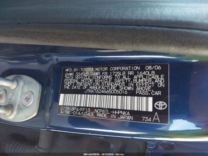 2006 Scion Xa VIN: JTKKT624665005016 Lot: 43432838