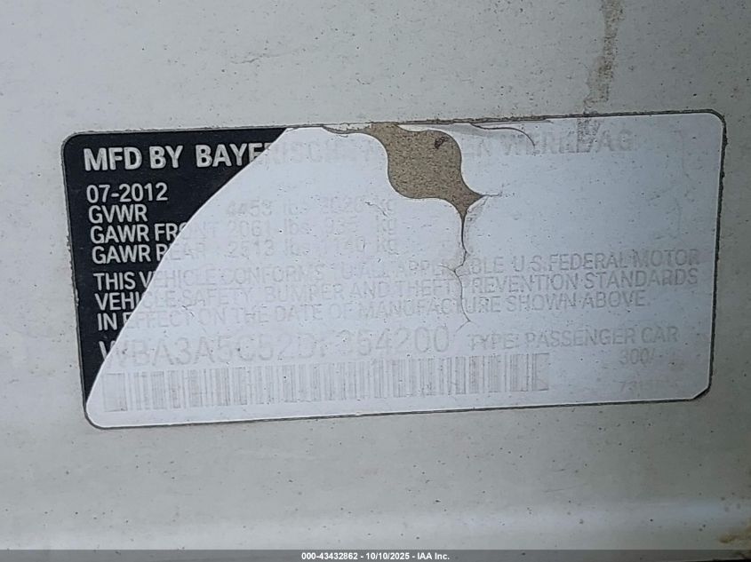 2013 BMW 328I VIN: WBA3A5C52DF354200 Lot: 43432862