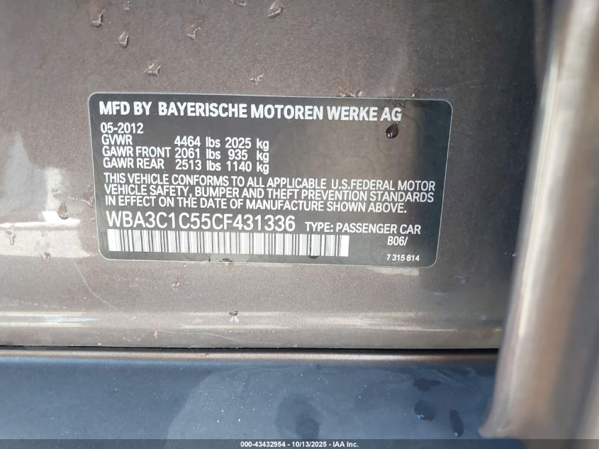 2012 BMW 328I VIN: WBA3C1C55CF431336 Lot: 43432954