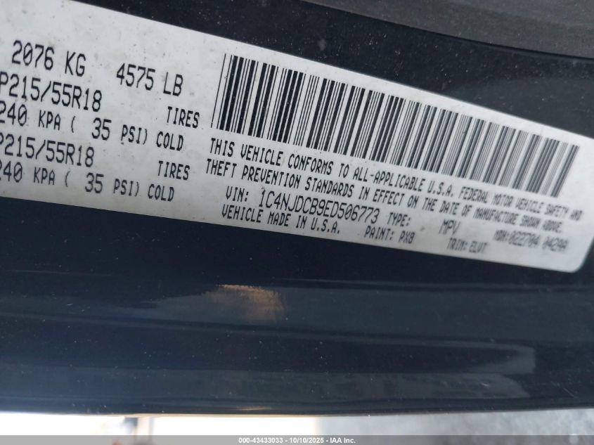 2014 Jeep Compass Limited VIN: 1C4NJDCB9ED506773 Lot: 43433033