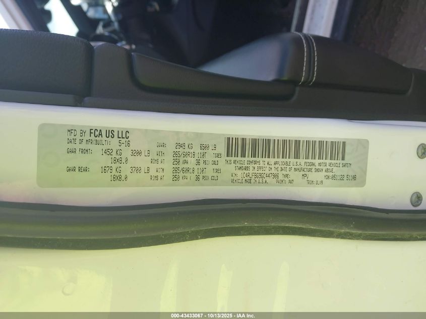 2016 Jeep Grand Cherokee Limited VIN: 1C4RJFBG9GC447906 Lot: 43433067