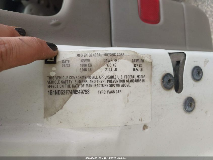 2004 Chevrolet Classic VIN: 1G1ND52F74M549758 Lot: 43433159