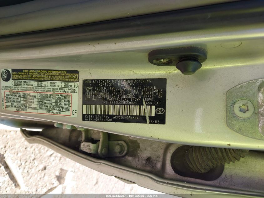 2005 Toyota Camry Le VIN: 4T1BE30K05U559024 Lot: 43433207