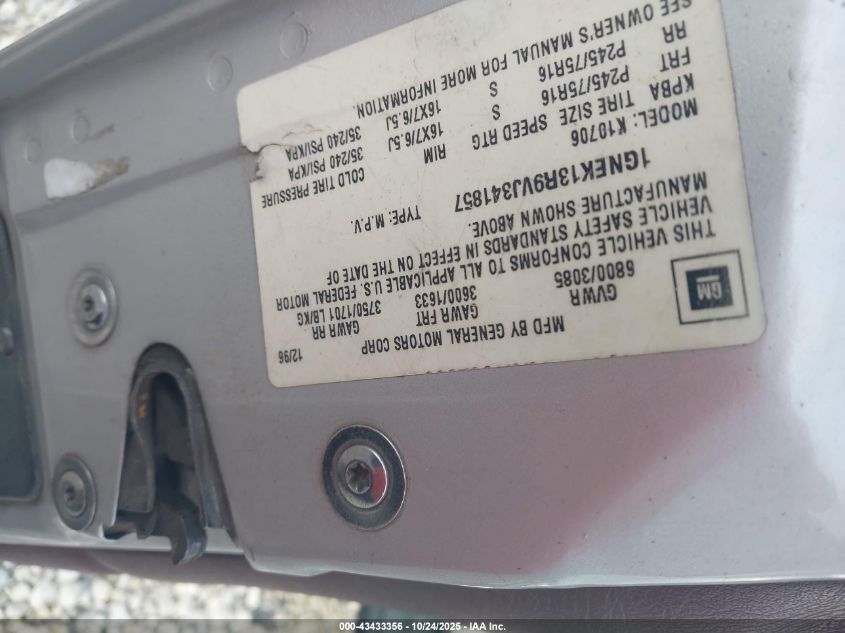 1997 Chevrolet Tahoe Lt VIN: 1GNEK13R9VJ341857 Lot: 43433356