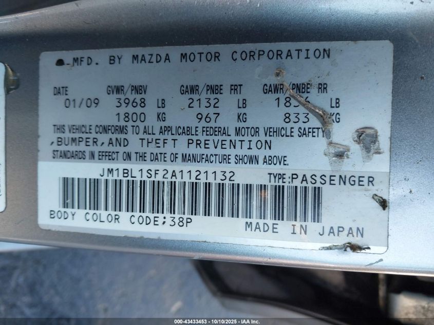 2010 Mazda Mazda3 I Touring VIN: JM1BL1SF2A1121132 Lot: 43433453