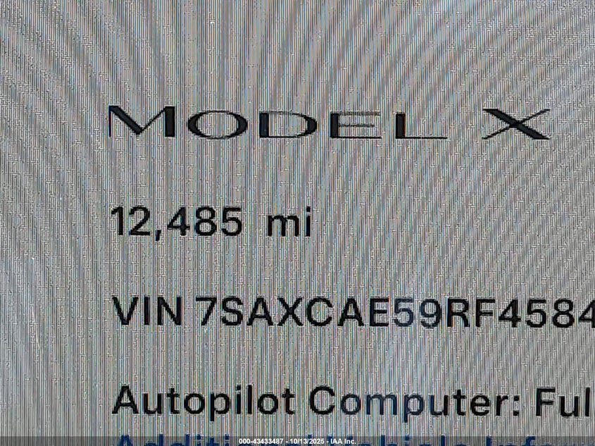 2024 Tesla Model X Long Range VIN: 7SAXCAE59RF458427 Lot: 43433487