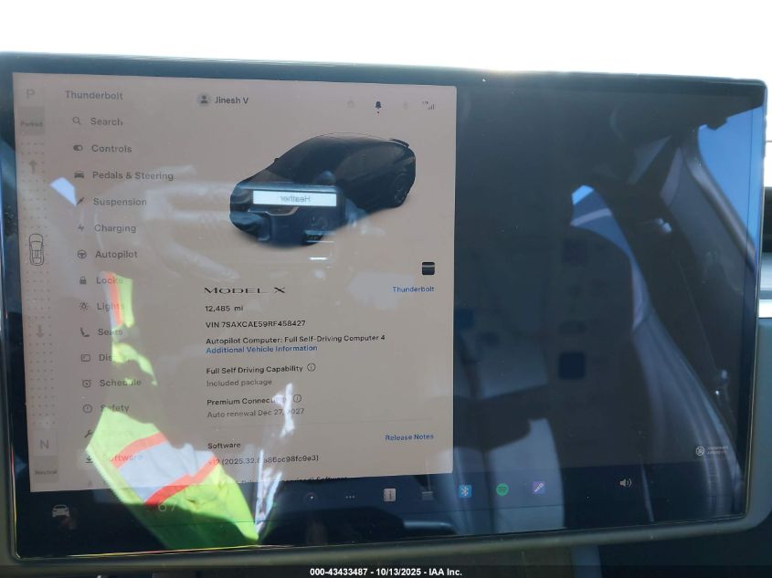 2024 Tesla Model X Long Range VIN: 7SAXCAE59RF458427 Lot: 43433487