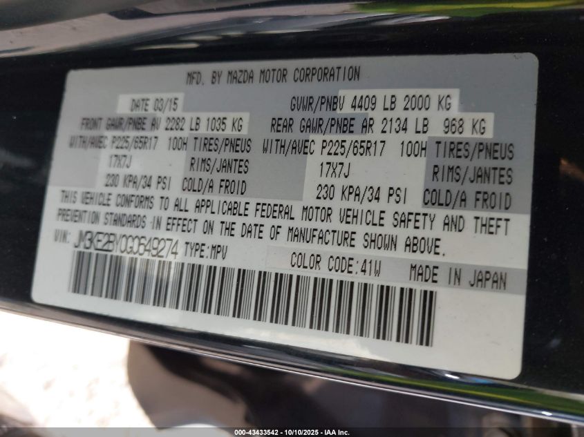 2016 Mazda Cx-5 Sport VIN: JM3KE2BY0G0649274 Lot: 43433542