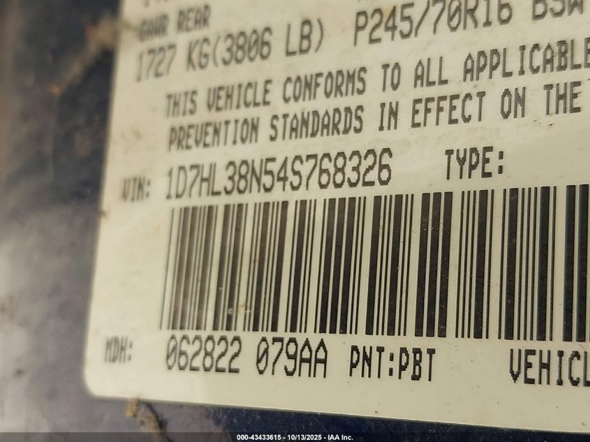 2004 Dodge Dakota Sport/Sxt VIN: 1D7HL38N54S768326 Lot: 43433615