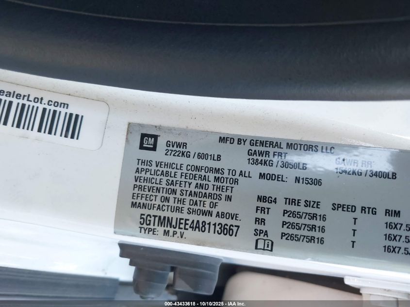 2010 Hummer H3 Suv Luxury VIN: 5GTMNJEE4A8113667 Lot: 43433618