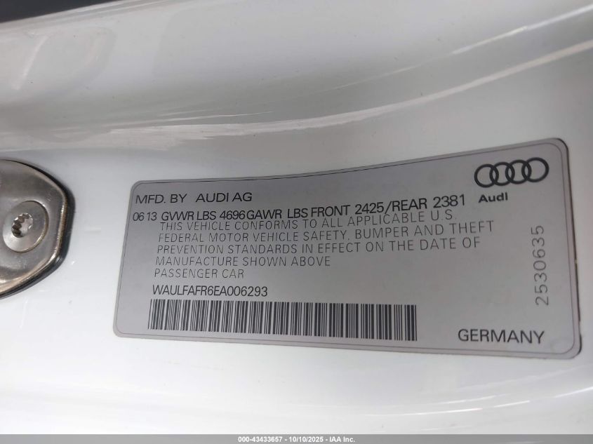 2014 Audi A5 2.0T Premium VIN: WAULFAFR6EA006293 Lot: 43433657