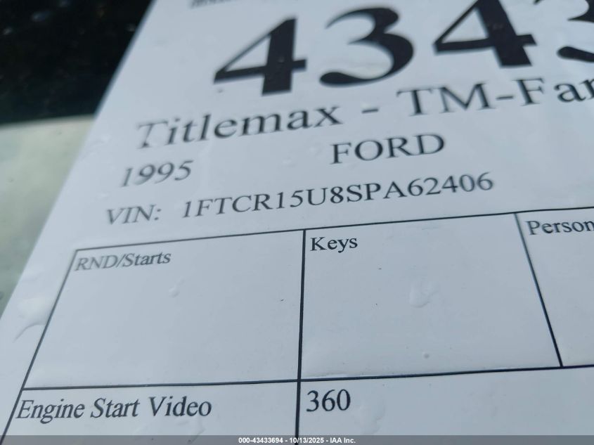 1995 Ford Ranger Super Cab VIN: 1FTCR15U8SPA62406 Lot: 43433694