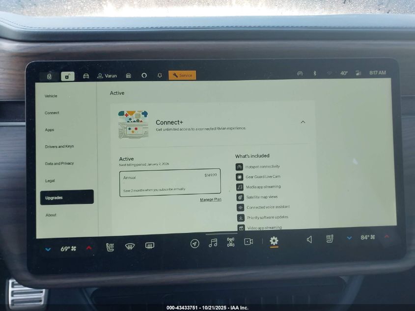 2025 Rivian R1S Ascend Tri Motor Max Pack/Premium Tri Motor Max Pack VIN: 7PDSGCBPXSN058129 Lot: 43433751