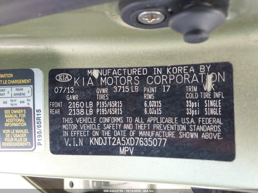 2013 KIA SOUL KNDJT2A5XD7635077