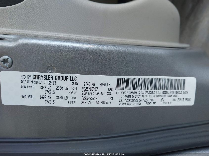 2014 Chrysler Town & Country Touring VIN: 2C4RC1BG1ER247295 Lot: 43433874