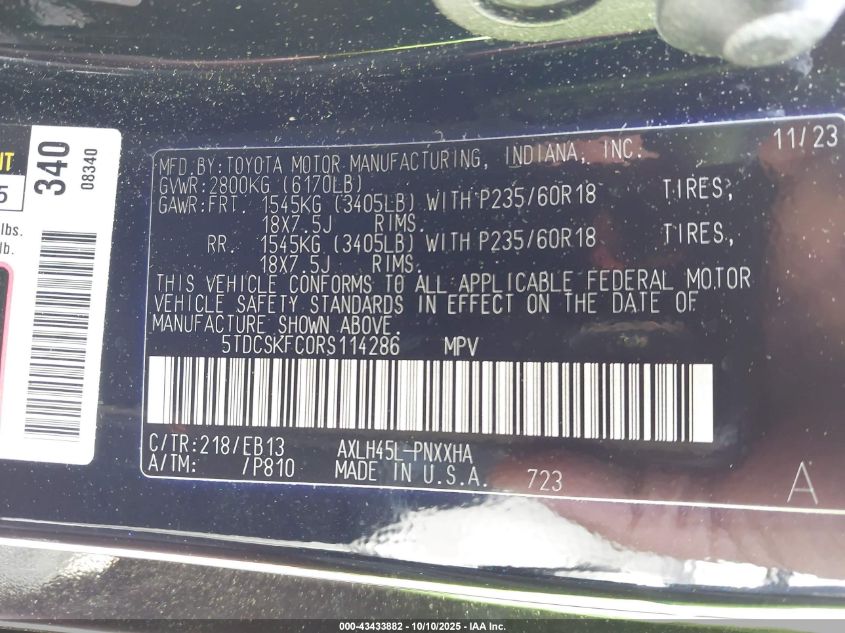 2024 Toyota Sienna Woodland Edition VIN: 5TDCSKFC0RS114286 Lot: 43433882