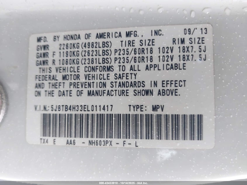 2014 ACURA RDX - 5J8TB4H33EL011417