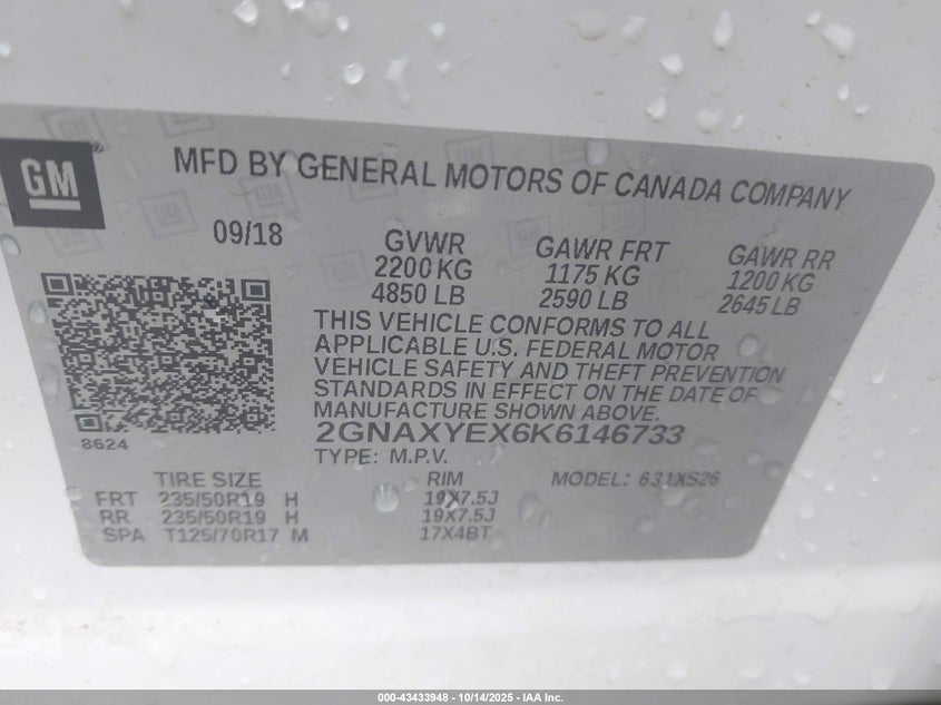 2GNAXYEX6K6146733 2019 CHEVROLET EQUINOX photo no. 9