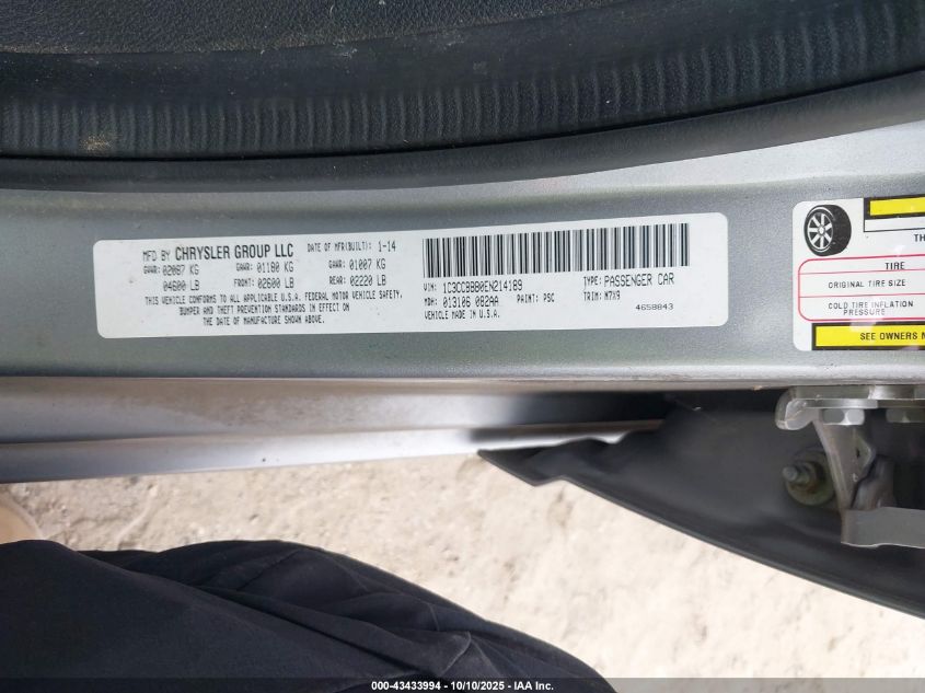 2014 Chrysler 200 Touring VIN: 1C3CCBBB0EN214189 Lot: 43433994