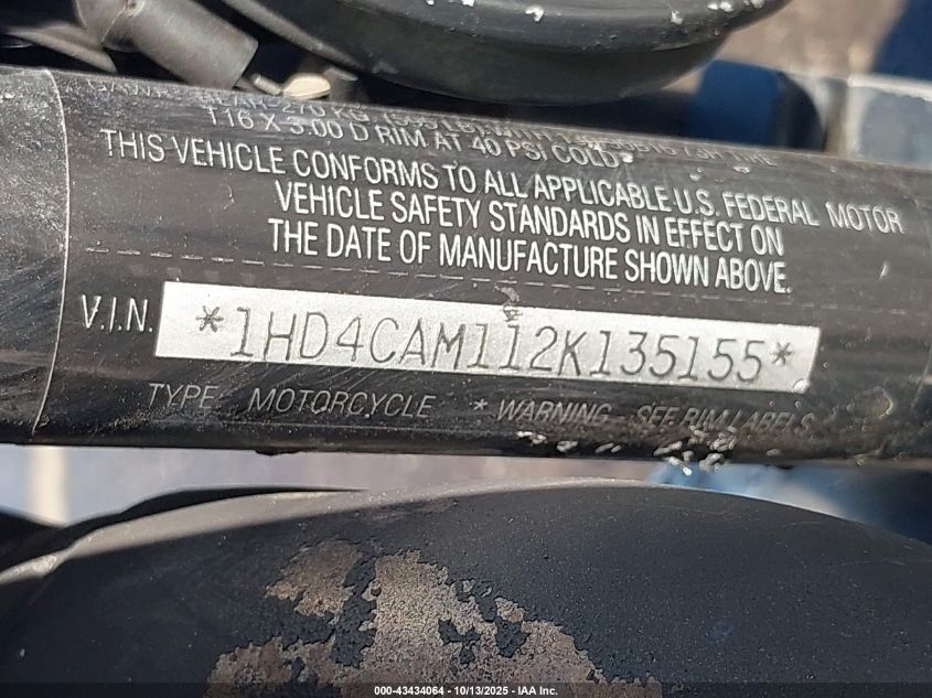 2002 Harley-Davidson Xl883 VIN: 1HD4CAM112K135155 Lot: 43434064