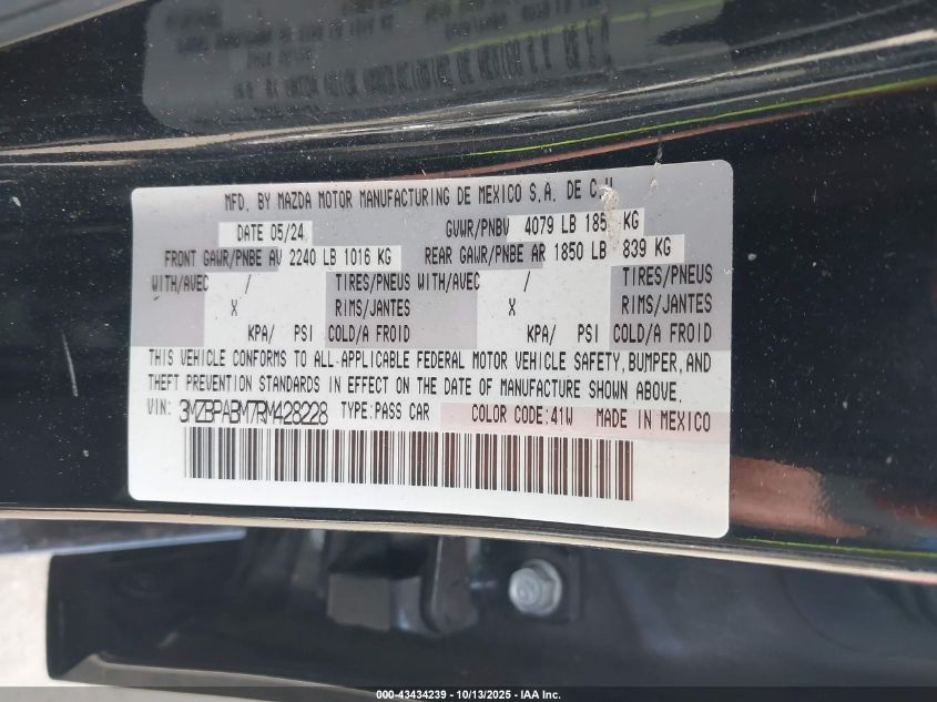 2024 Mazda Mazda3 2.5 S Select Sport VIN: 3MZBPABM7RM428228 Lot: 43434239