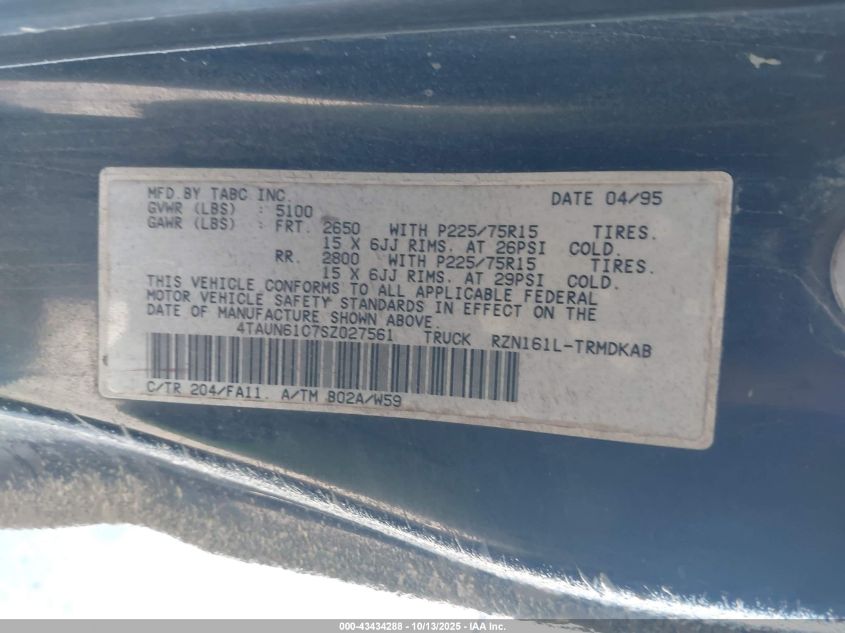 1995 Toyota Tacoma VIN: 4TAUN61C7SZ027561 Lot: 43434288