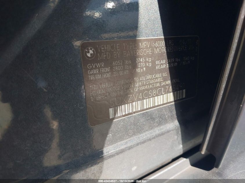 2012 BMW X5 xDrive35I/xDrive35I Premium/xDrive35I Sport Activity VIN: 5UXZV4C58CL745491 Lot: 43434527