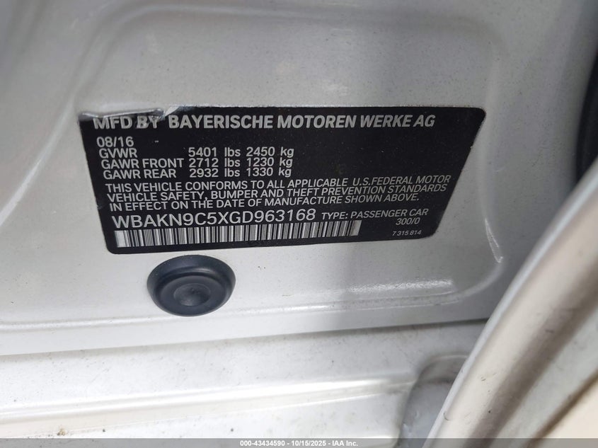 2016 BMW 550I WBAKN9C5XGD963168