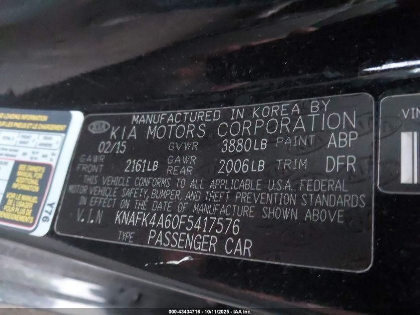 2015 Kia Forte Lx VIN: KNAFK4A60F5417576 Lot: 43434716