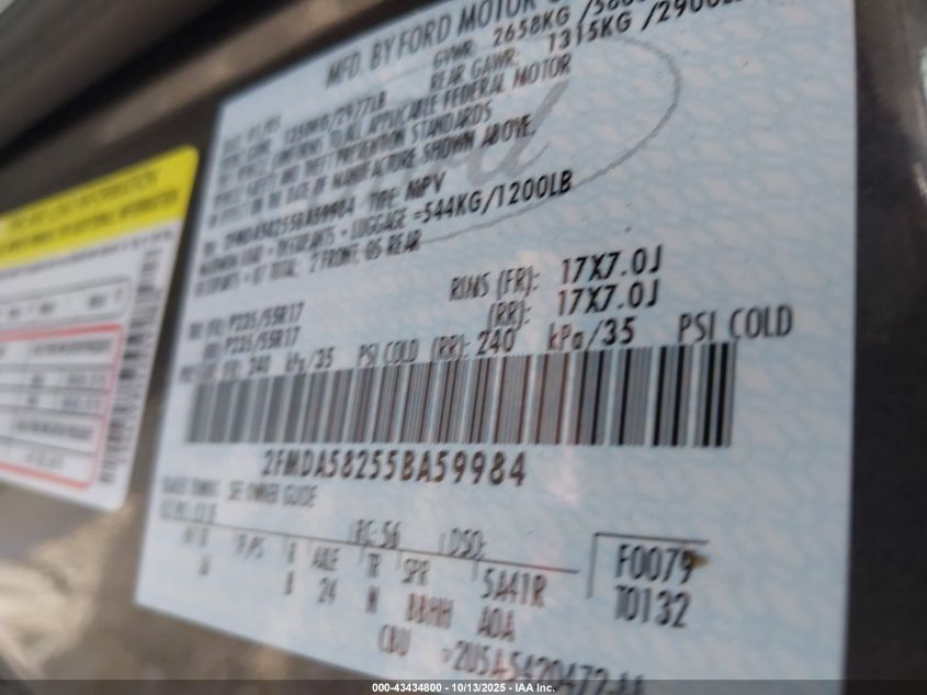 2005 Ford Freestar Limited VIN: 2FMDA58255BA59984 Lot: 43434800