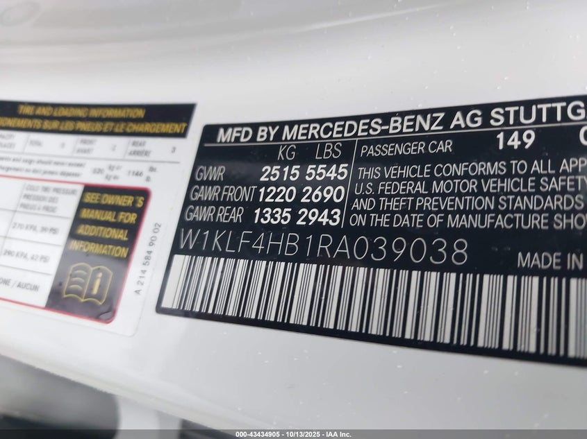 2024 MERCEDES-BENZ E 350 W1KLF4HB1RA039038