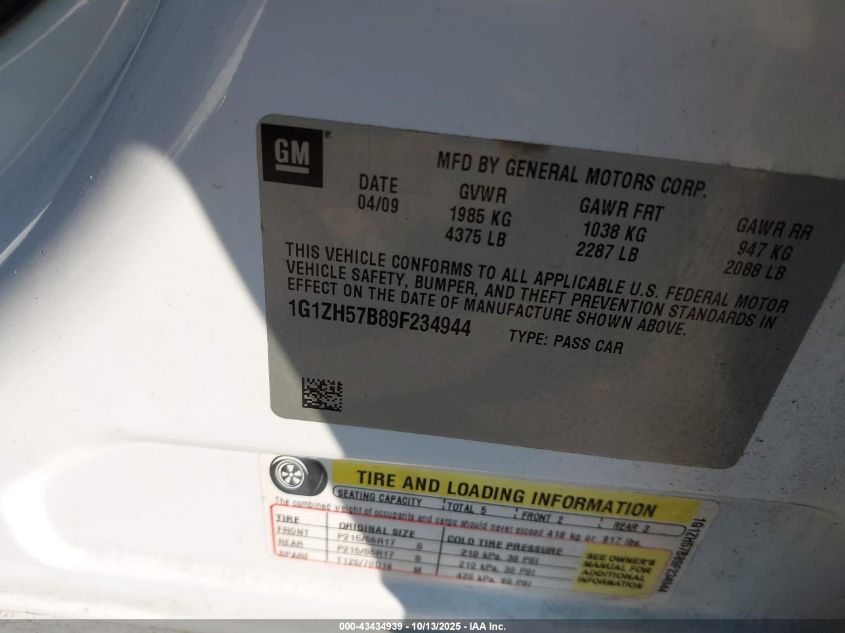 2009 Chevrolet Malibu Lt VIN: 1G1ZH57B89F234944 Lot: 43434939