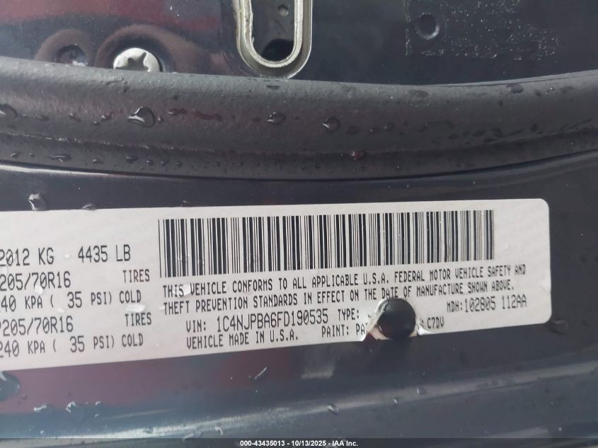 2015 Jeep Patriot Sport VIN: 1C4NJPBA6FD190535 Lot: 43435013