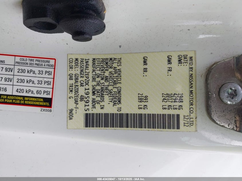 2013 NISSAN ALTIMA 2.5 S 1N4AL2EP2DC195915