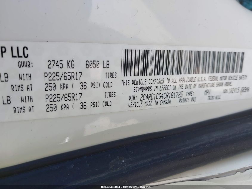 2012 Chrysler Town & Country Touring-L VIN: 2C4RC1CG4CR181725 Lot: 43435064