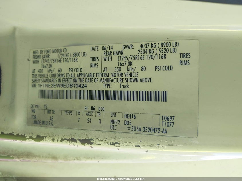 2014 FORD E-250 COMMERCIAL 1FTNE2EW9EDB19424