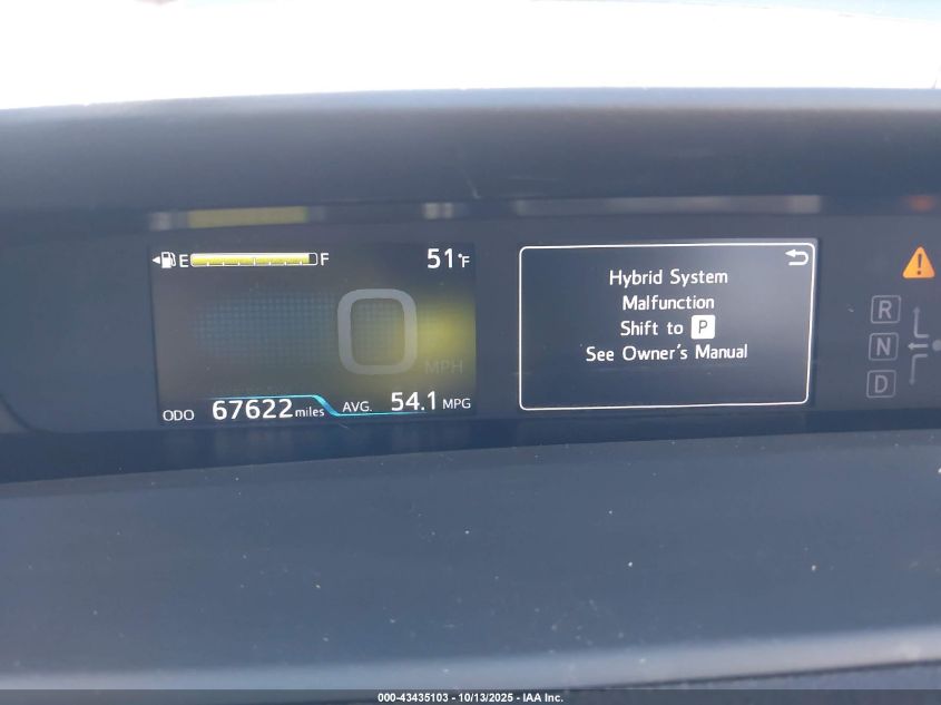 2019 Toyota Prius Xle VIN: JTDL9RFU5K3008923 Lot: 43435103