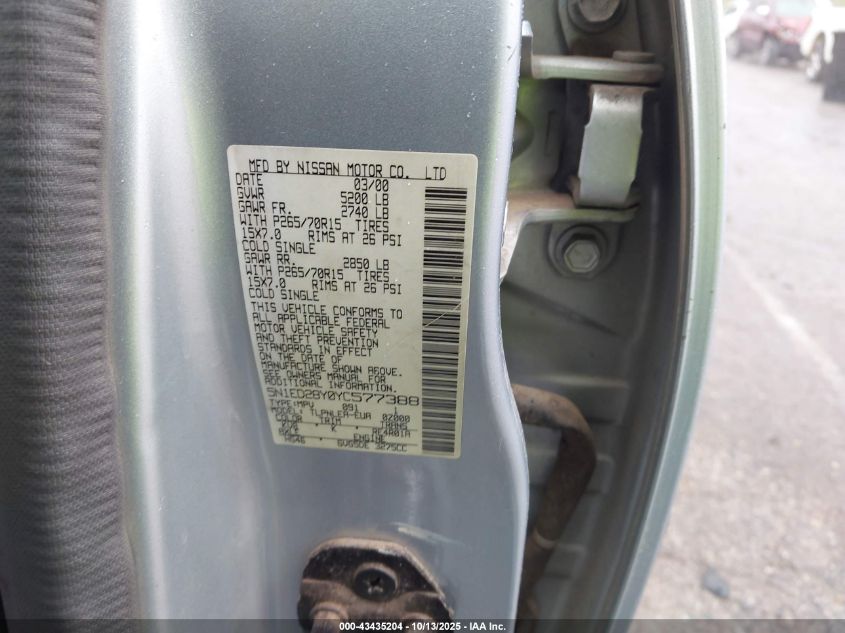 2000 Nissan Xterra Se/Xe VIN: 5N1ED28Y0YC577388 Lot: 43435204