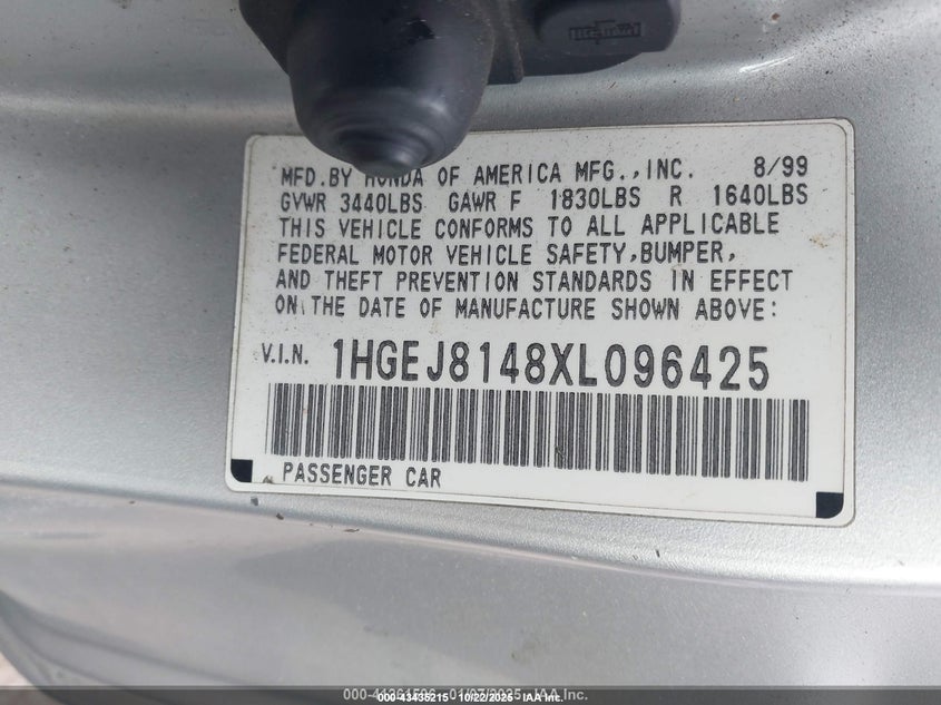 1999 Honda Civic Ex VIN: 1HGEJ8148XL096425 Lot: 43435215