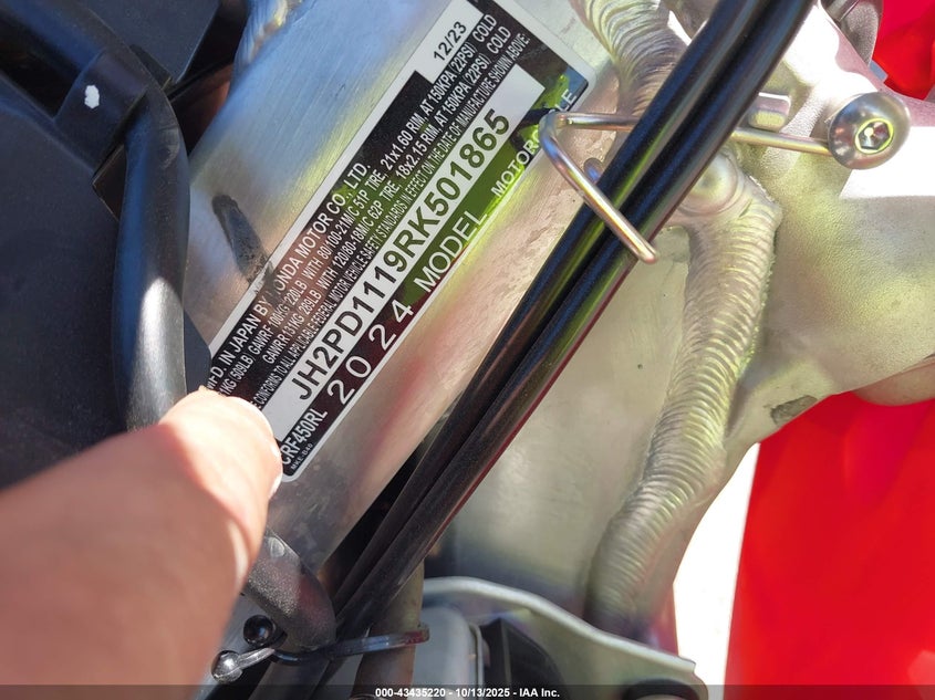 2024 Honda Crf450 Rl VIN: JH2PD1119RK501865 Lot: 43435220