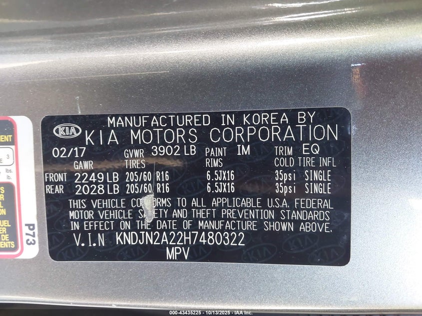 2017 KIA SOUL KNDJN2A22H7480322