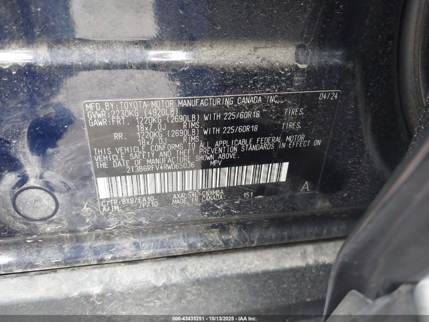 2024 Toyota Rav4 Hybrid Xle Premium VIN: 2T3B6RFV4RW065036 Lot: 43435251