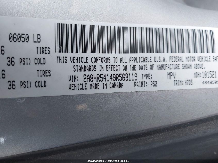 2009 Chrysler Town & Country Touring VIN: 2A8HR54149R563119 Lot: 43435269