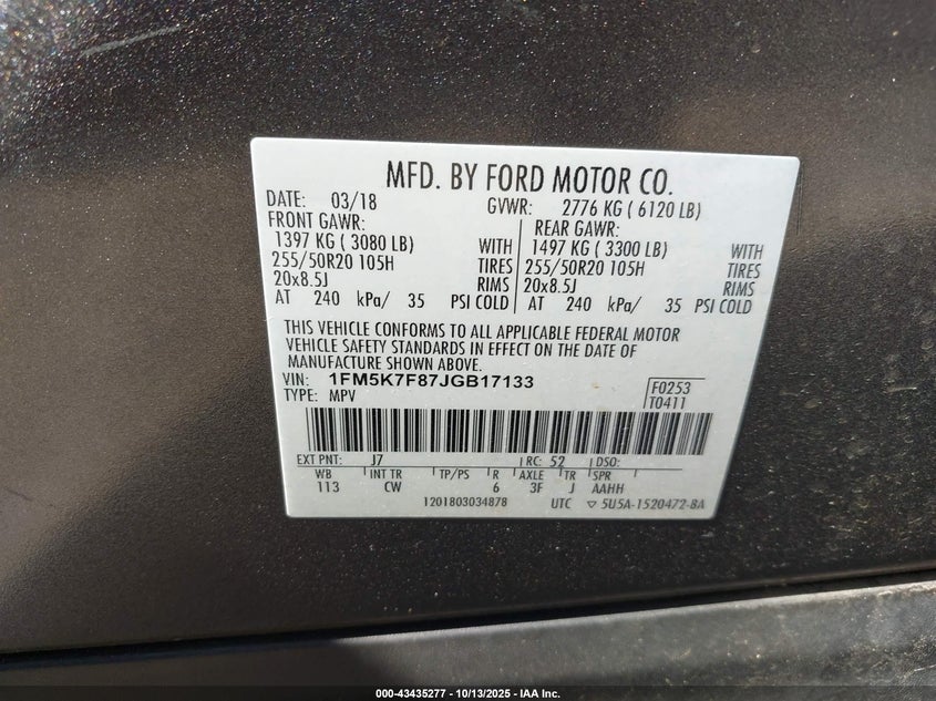 1FM5K7F87JGB17133 2018 FORD EXPLORER photo no. 9